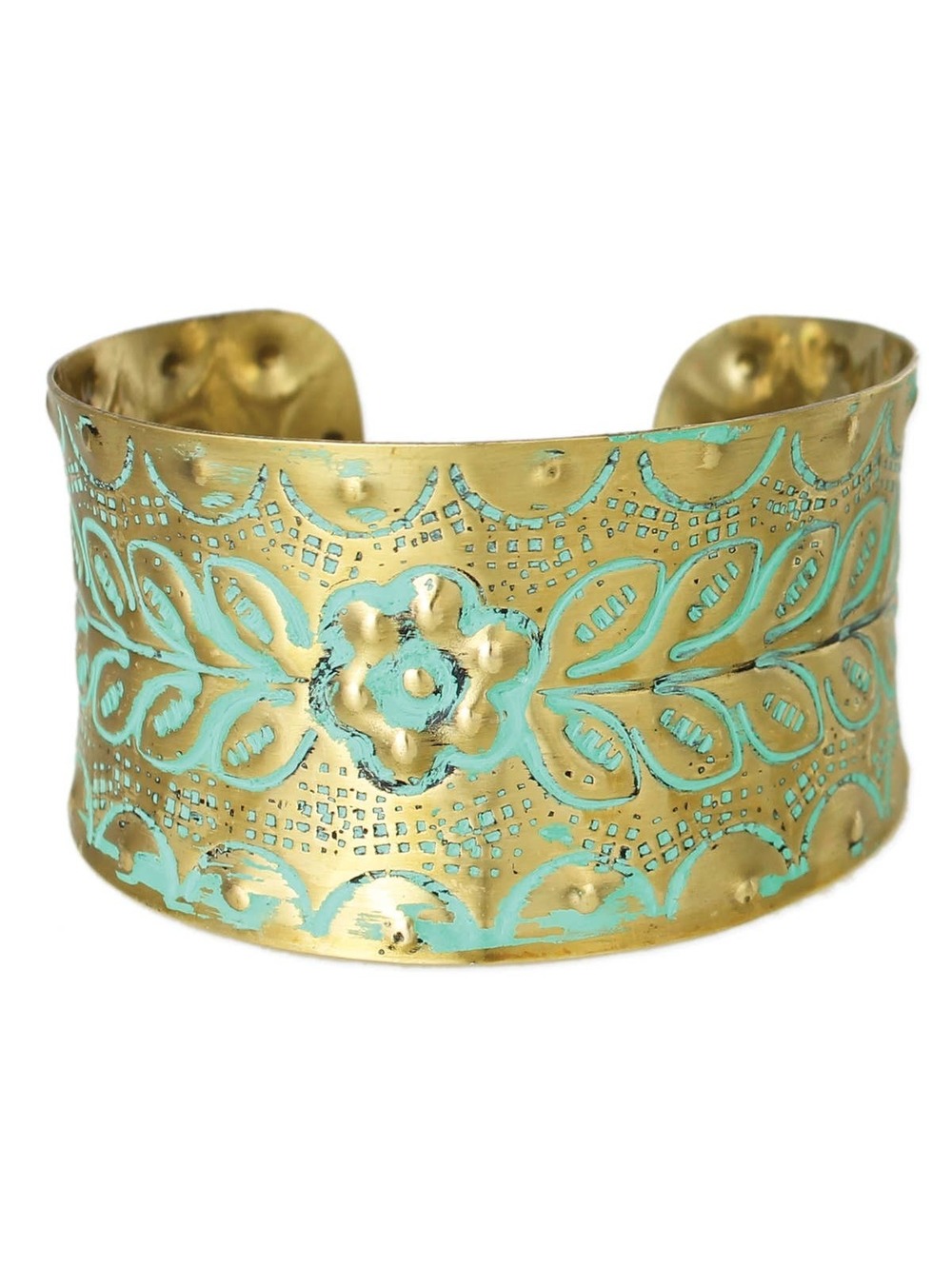 Sonora Style Gold Patina Flower Cuff Bracelet